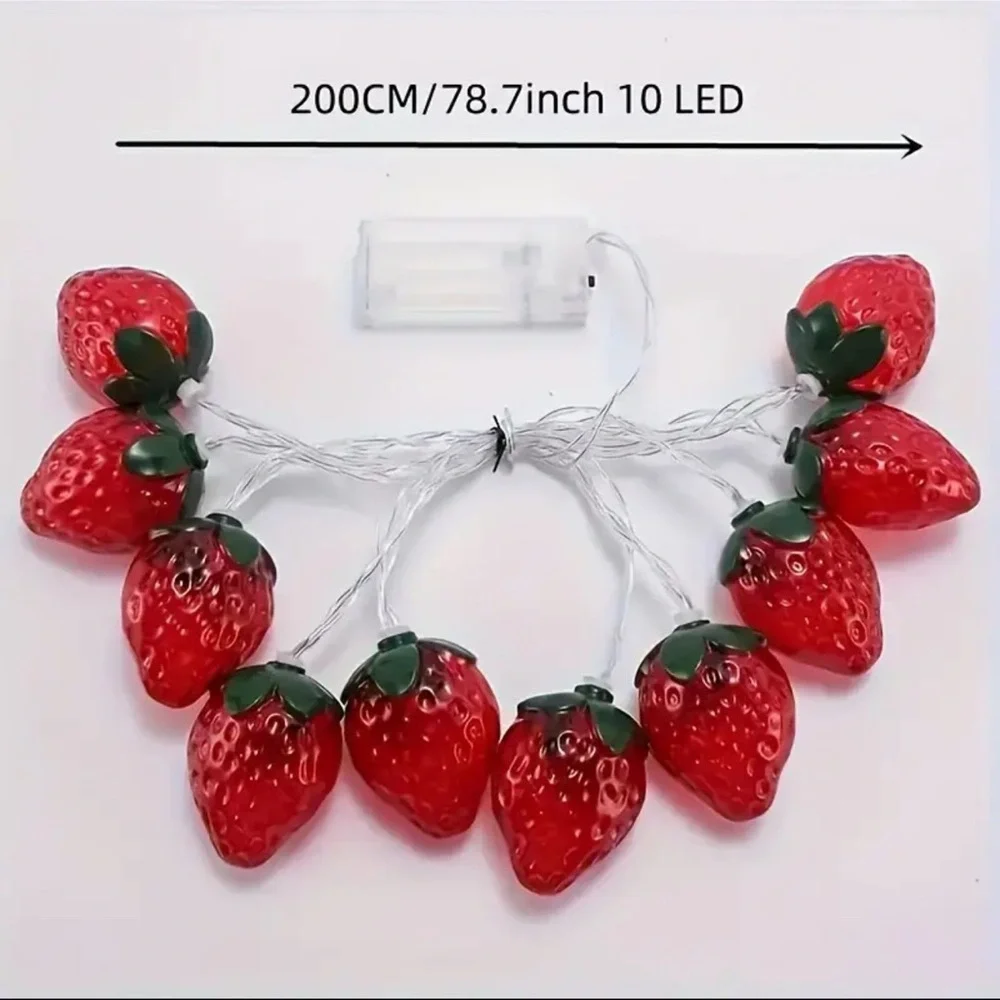 Strawberry String Lights LED 10 Bulbs Garland Christmas Party Decor